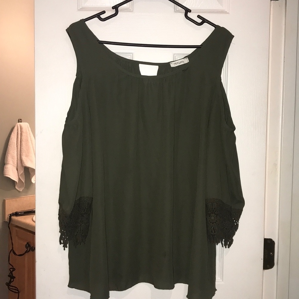 Dark green cold shoulder top